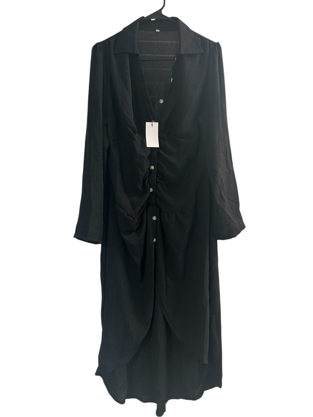 Black Button-Front Shirt Midi Dress with Brown Belt - Picture 5 of 12